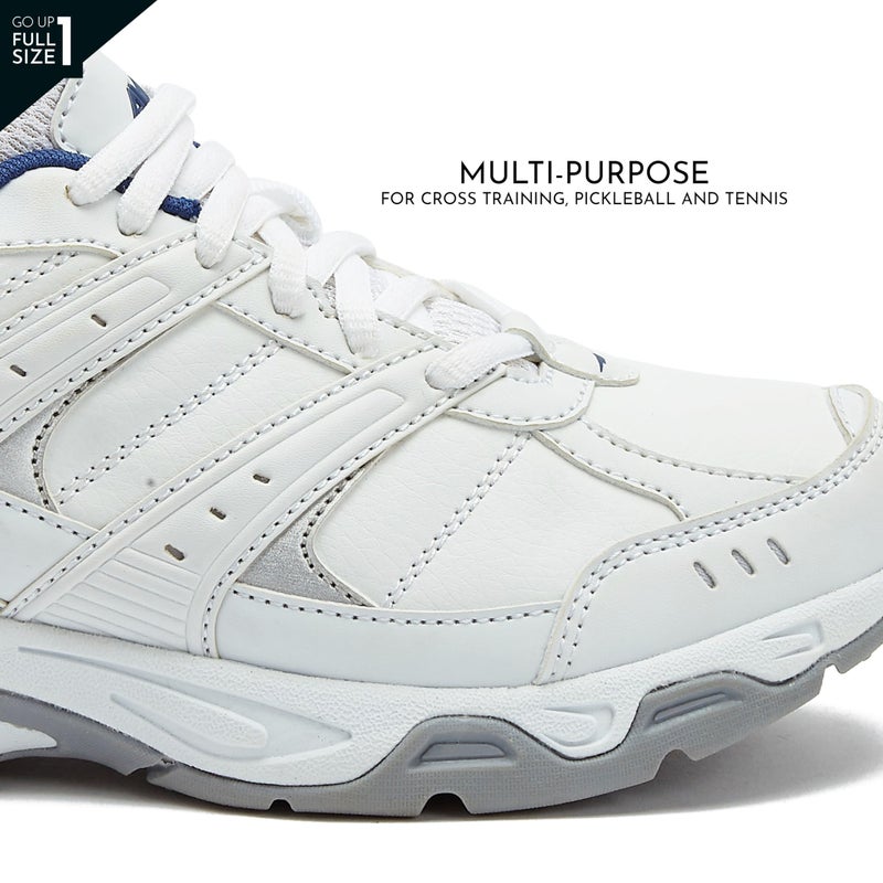 Avia Verge Womens Sneakers - Tennis, Court, Cross Training, or Pickleball Shoes for Women, 10.5 Wide, White/Blue/Silver - Image 3